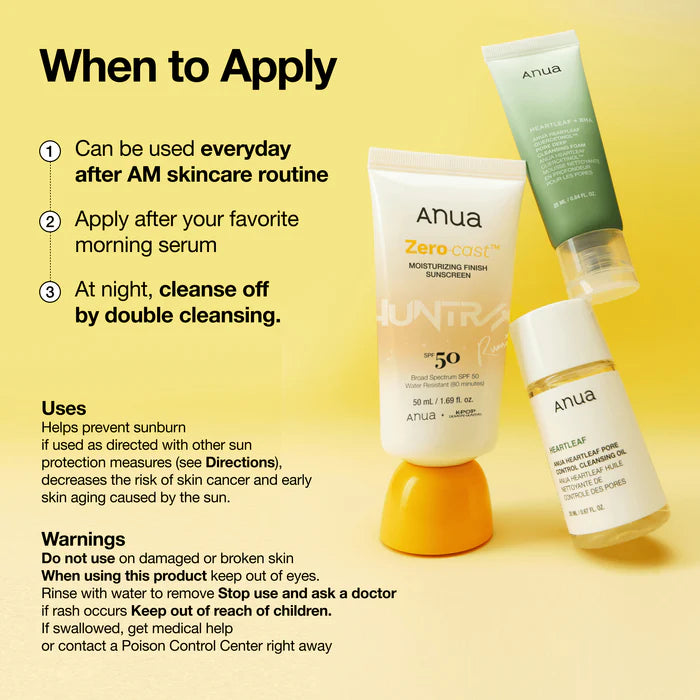 ANUA Zero Cast Moisturizing Finish SPF 50+ Sunscreen